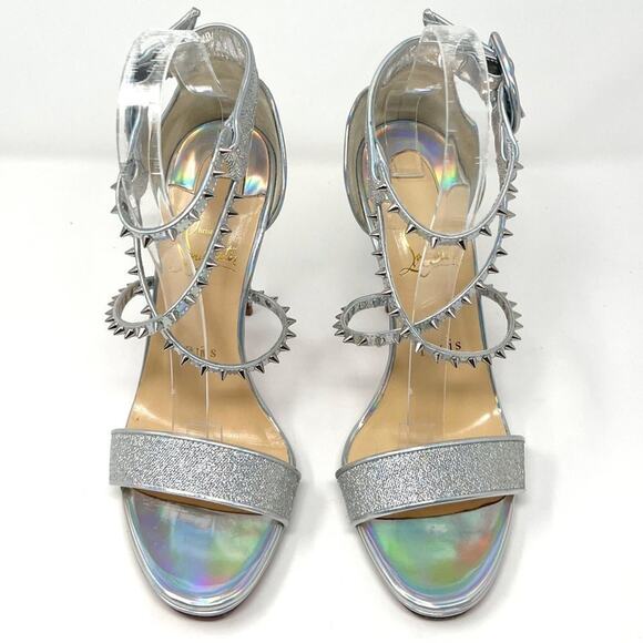 Christian Louboutin Choca Lux 120 Silver Glitter Spike Sandals 38 - Picture 2 of 8